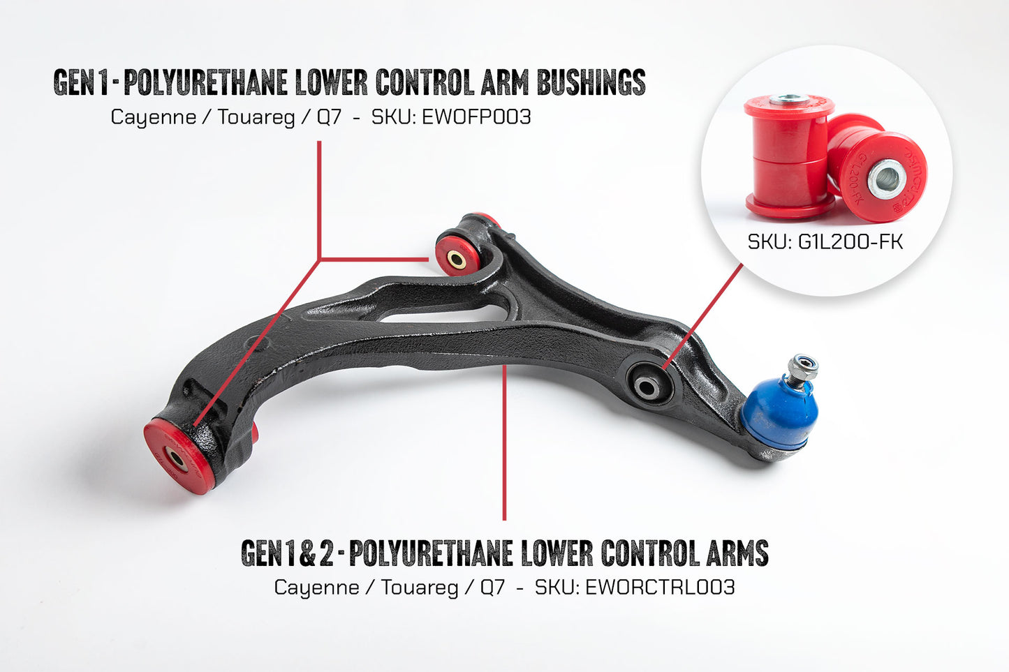 GEN 1 - POLYURETHANE FRONT CONTROL SHOCK FORK BUSHINGS - CAYENNE/TOUAREG/Q7