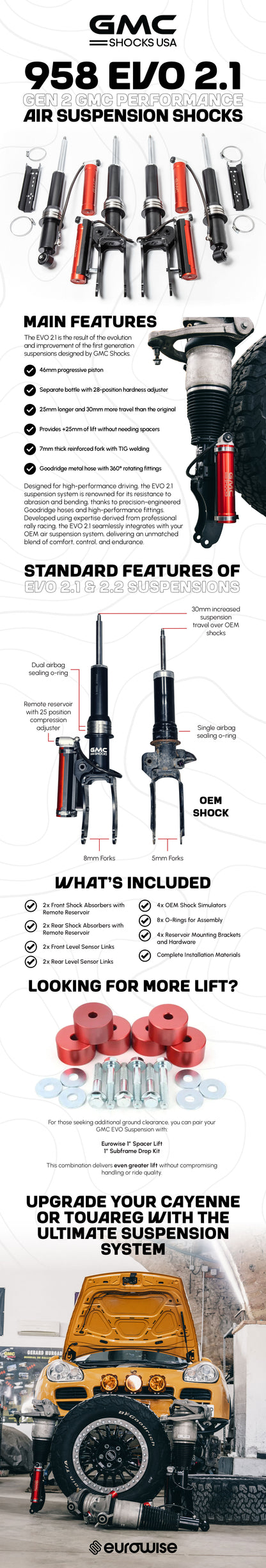GEN 2 - GMC PERFORMANCE AIR SUSPENSION SHOCKS - CAYENNE/TOUAREG 958 (2011-2018)